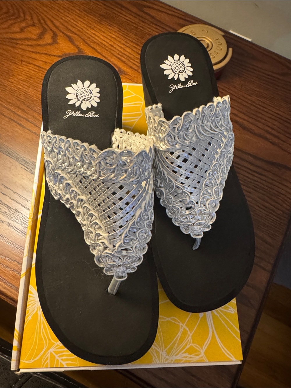 Yellow Box Silver Crochet Thong Sandals